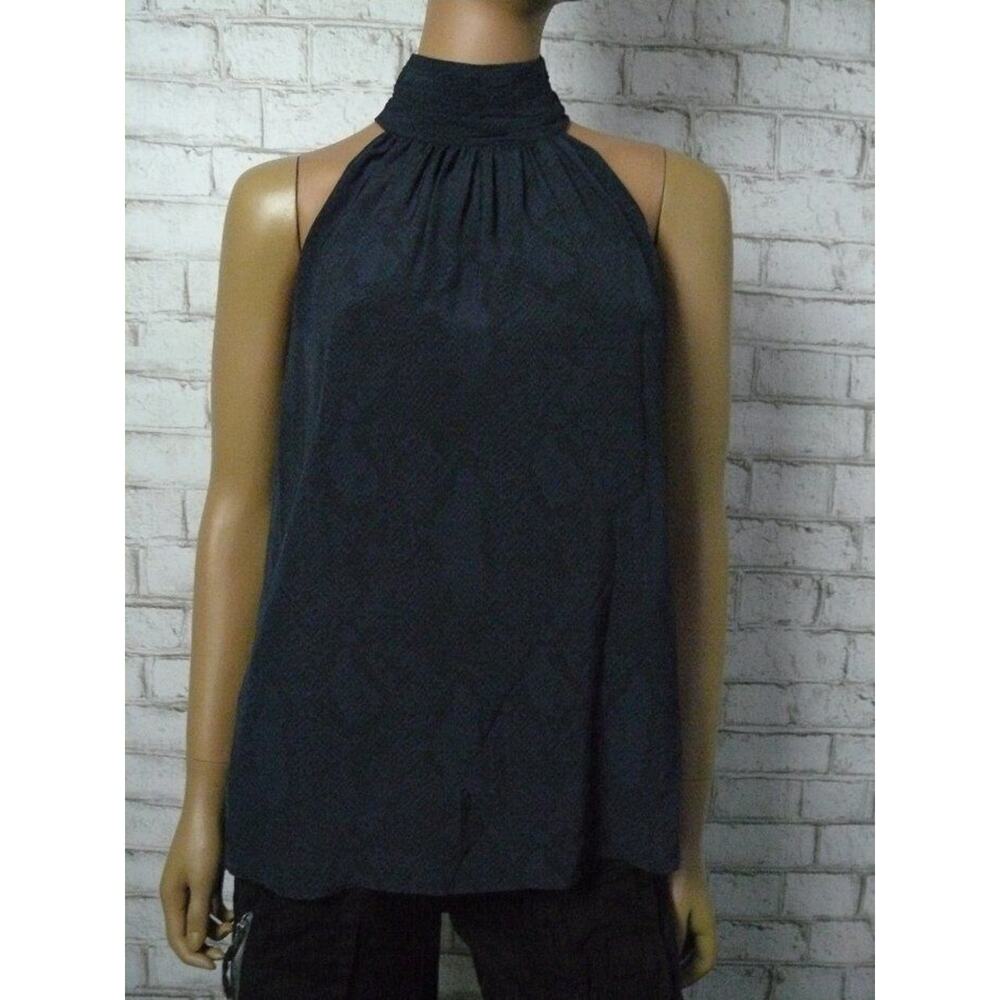$198 Joie Midnight Erola Satin Ruched Halter Pleated A-line Top Small NEW